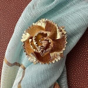 Vintage 12K Gold Filled TK Textured Flower Brooch 1960s Mid Century Sharp Edges